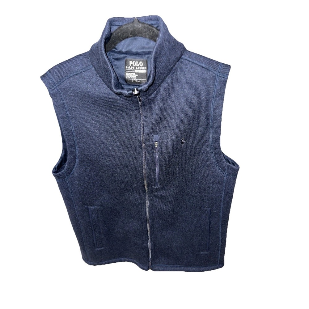 Polo Ralph Lauren Men's Fleece Mock Neck Vest Full Zip Sleeveless Navy Blue M